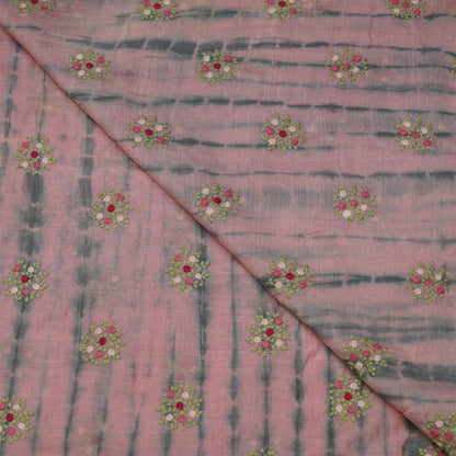 Dusty Pink Tie-Dye Floral Embroidered Fabric