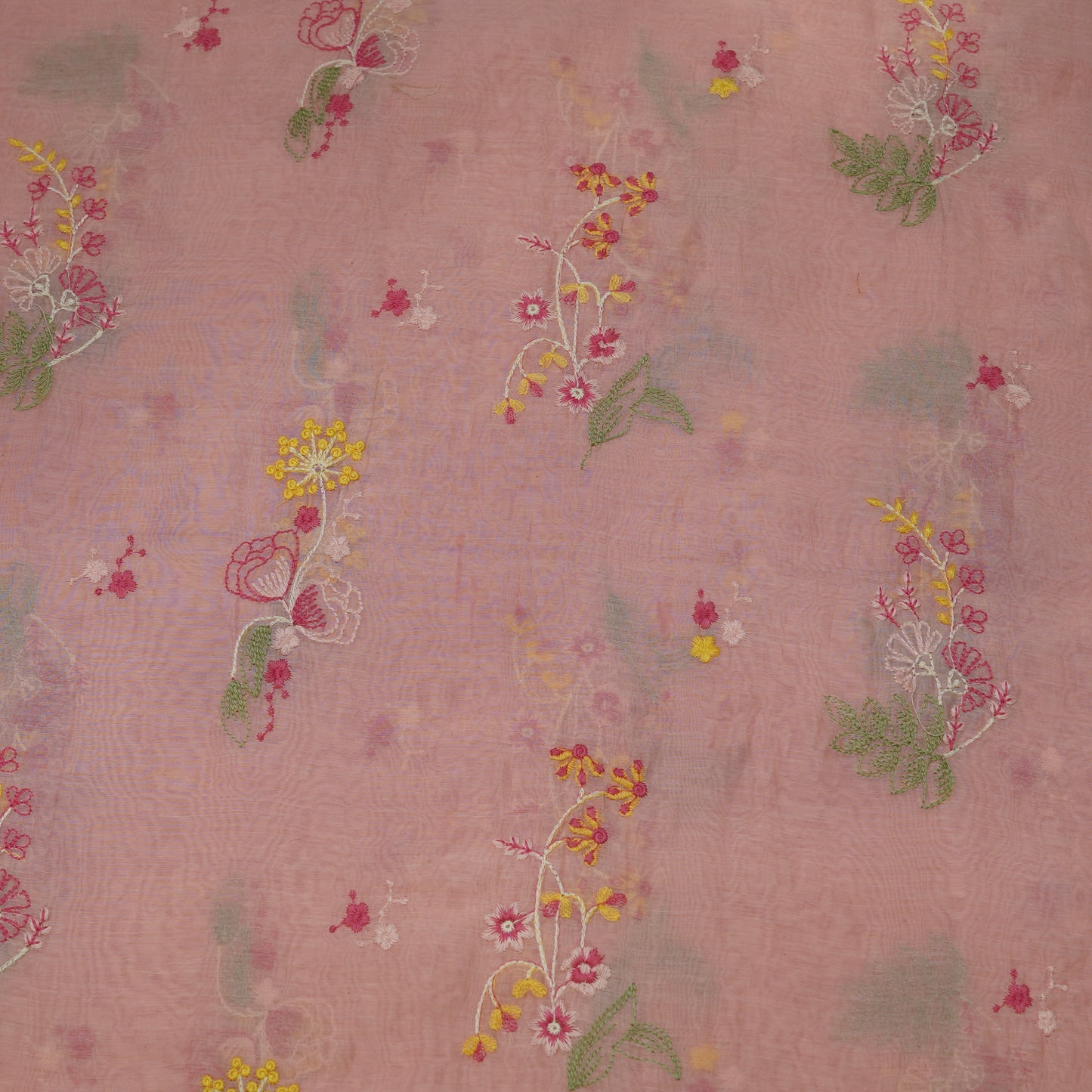 Blush Pink Floral Thread Embroidery Fabric