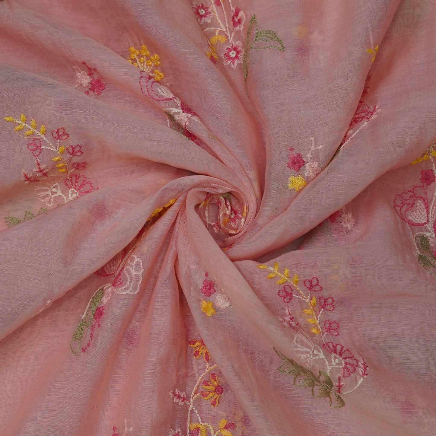 Blush Pink Floral Thread Embroidery Fabric