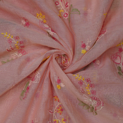 Blush Pink Floral Thread Embroidery Fabric