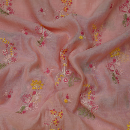 Blush Pink Floral Thread Embroidery Fabric