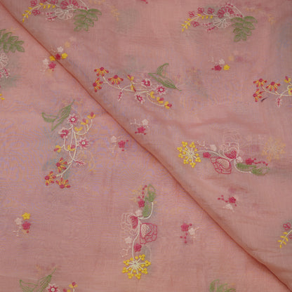 Blush Pink Floral Thread Embroidery Fabric
