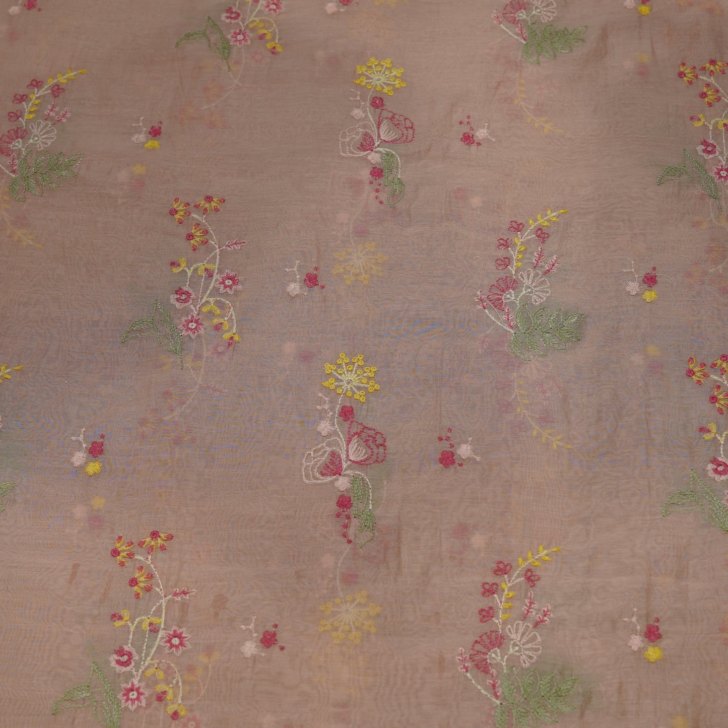 Dusty Taupe Multicolor Floral Embroidery Fabric