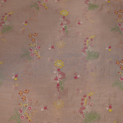 Dusty Taupe Multicolor Floral Embroidery Fabric