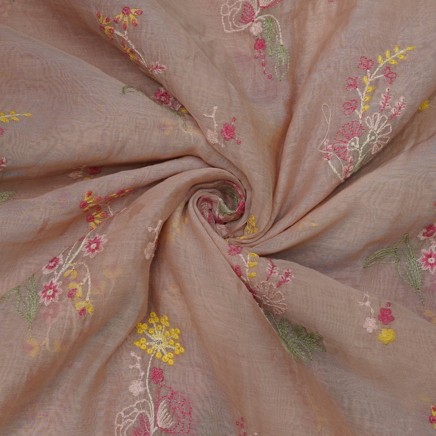 Dusty Taupe Multicolor Floral Embroidery Fabric