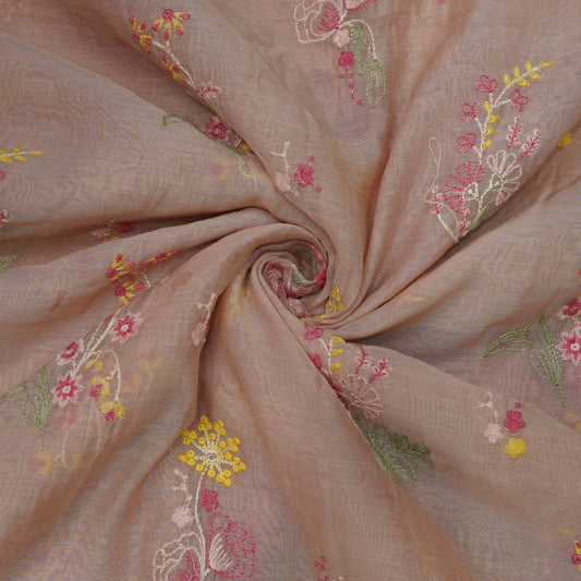 Dusty Taupe Multicolor Floral Embroidery Fabric