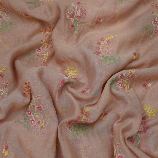 Dusty Taupe Multicolor Floral Embroidery Fabric