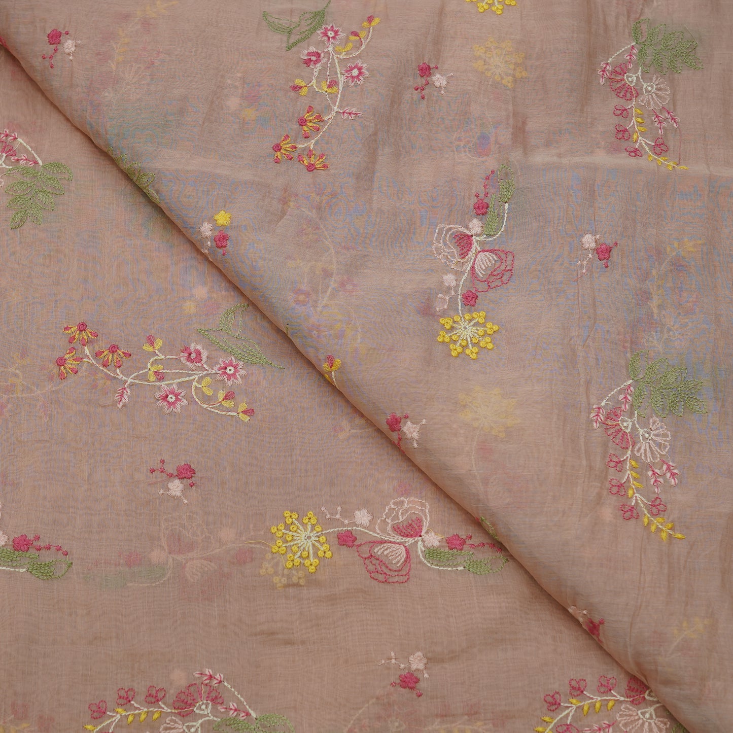 Dusty Taupe Multicolor Floral Embroidery Fabric