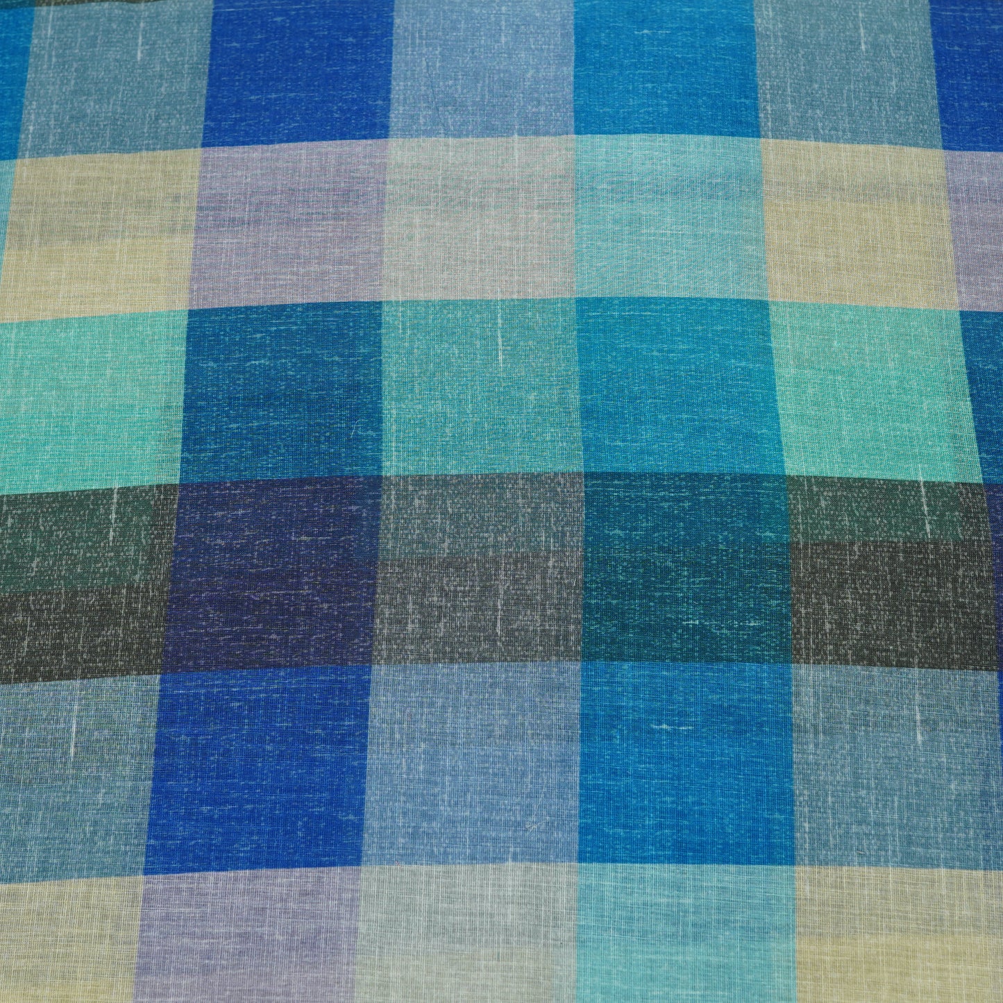 Ocean Blue Multicolor Checkered Linen Fabric.