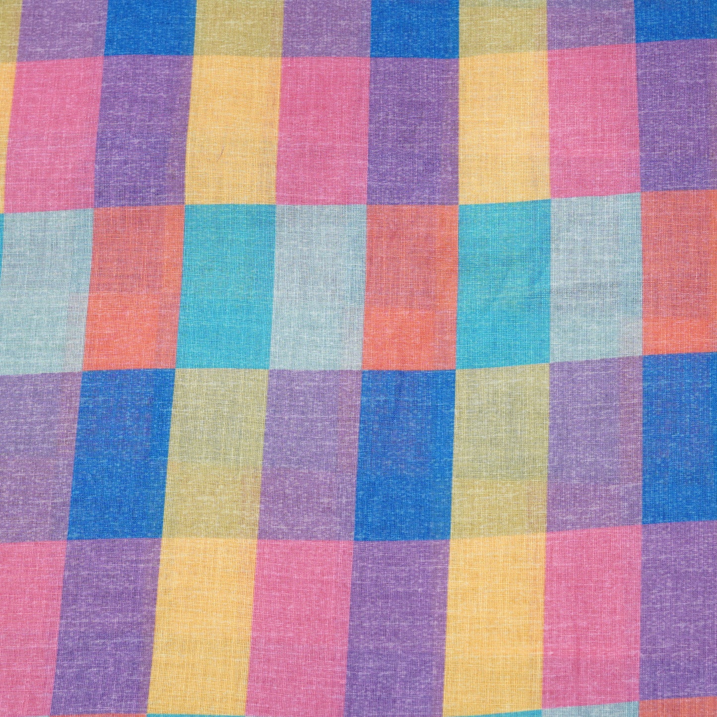 Pastel Rainbow Checkered Linen Fabric