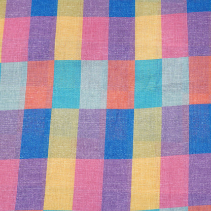 Pastel Rainbow Checkered Linen Fabric