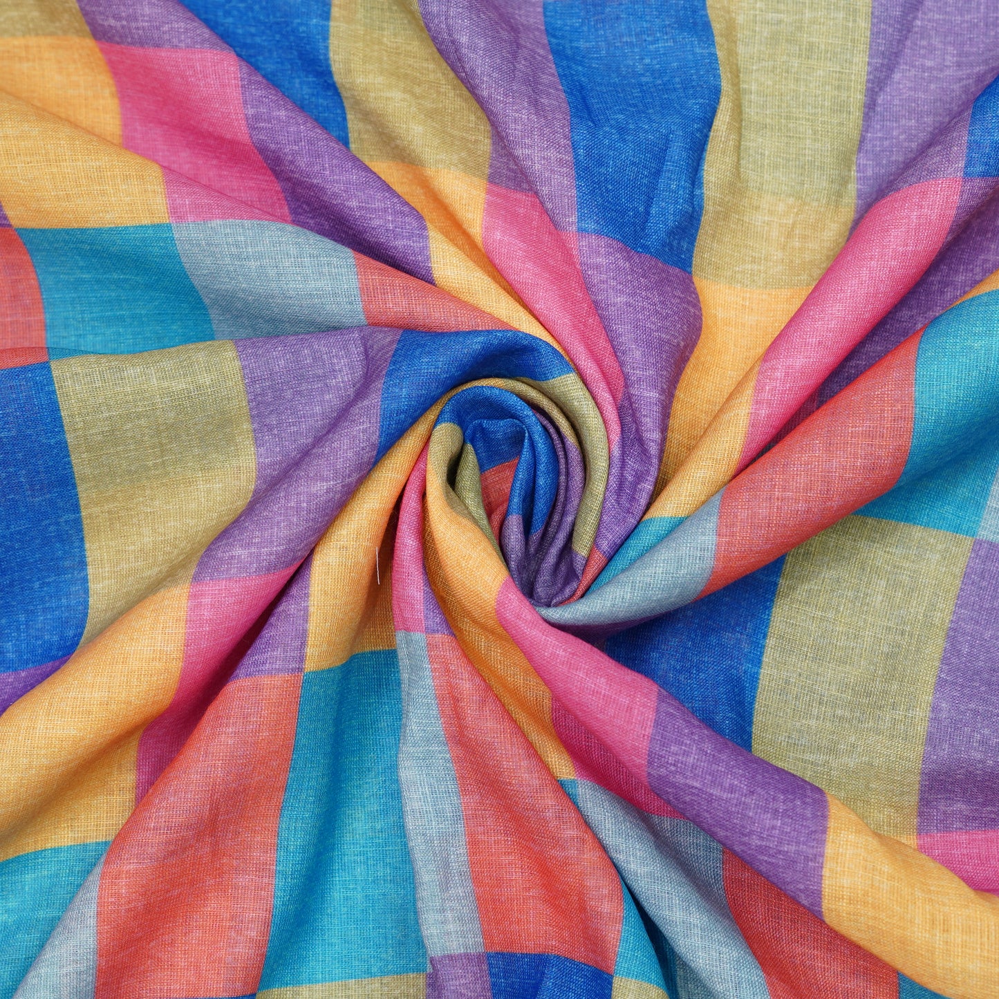 Pastel Rainbow Checkered Linen Fabric