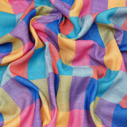 Pastel Rainbow Checkered Linen Fabric
