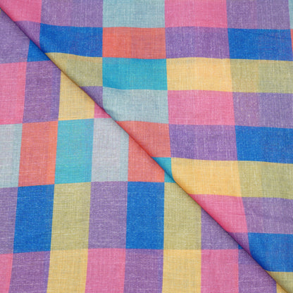 Pastel Rainbow Checkered Linen Fabric