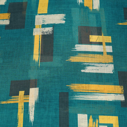 Teal Abstract Geometric Print Fabric