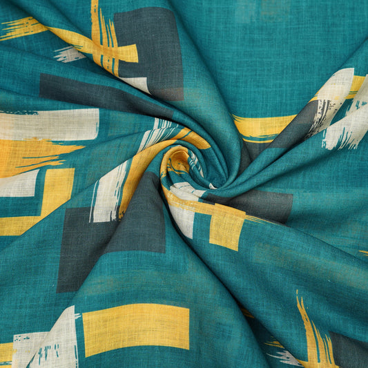 Teal Abstract Geometric Print Fabric