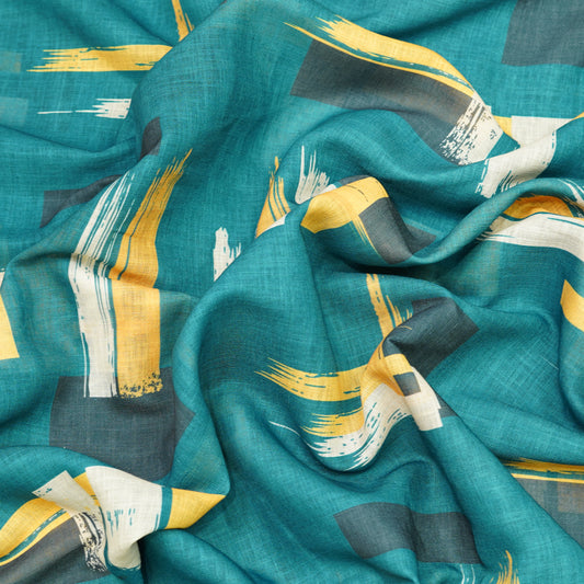 Teal Abstract Geometric Print Fabric