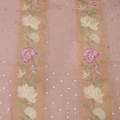 Blush Peach Floral Embroidered Organza Fabric