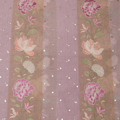 Dusty Mauve Floral Embroidered Organza Fabric