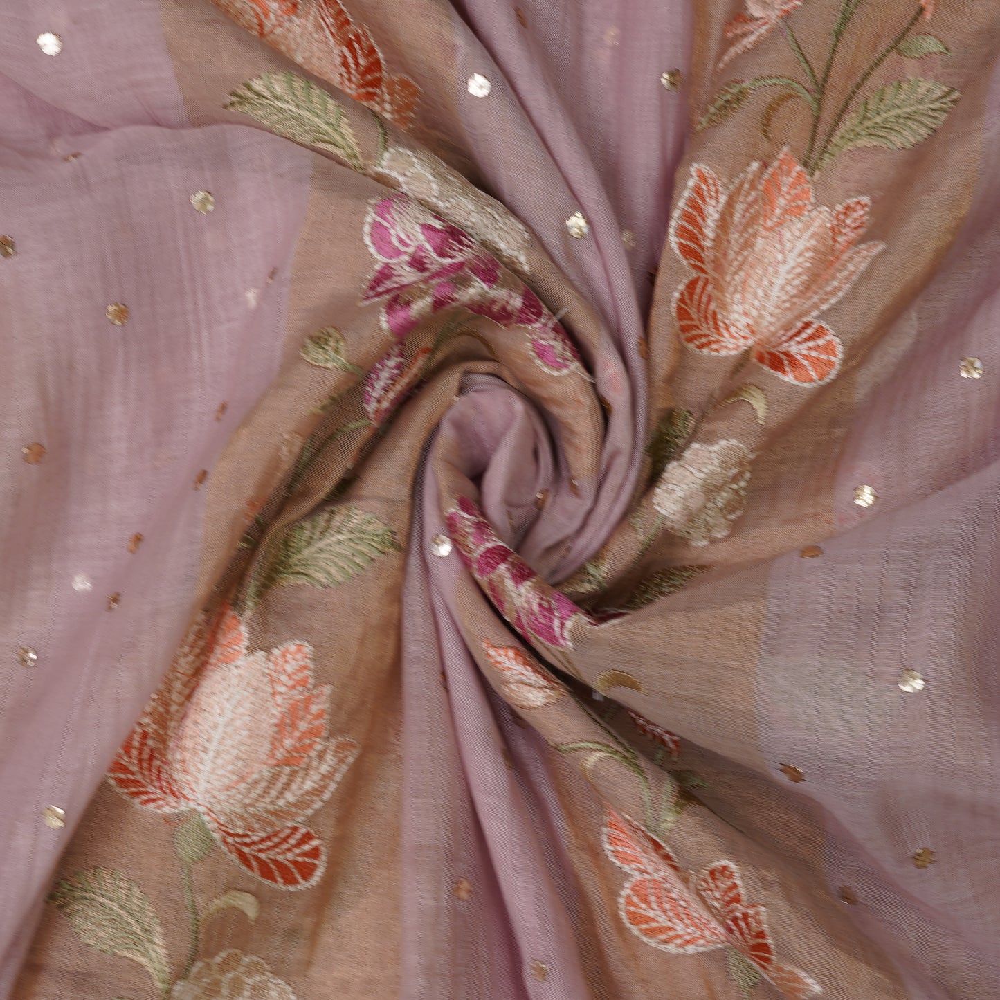 Dusty Mauve Floral Embroidered Organza Fabric