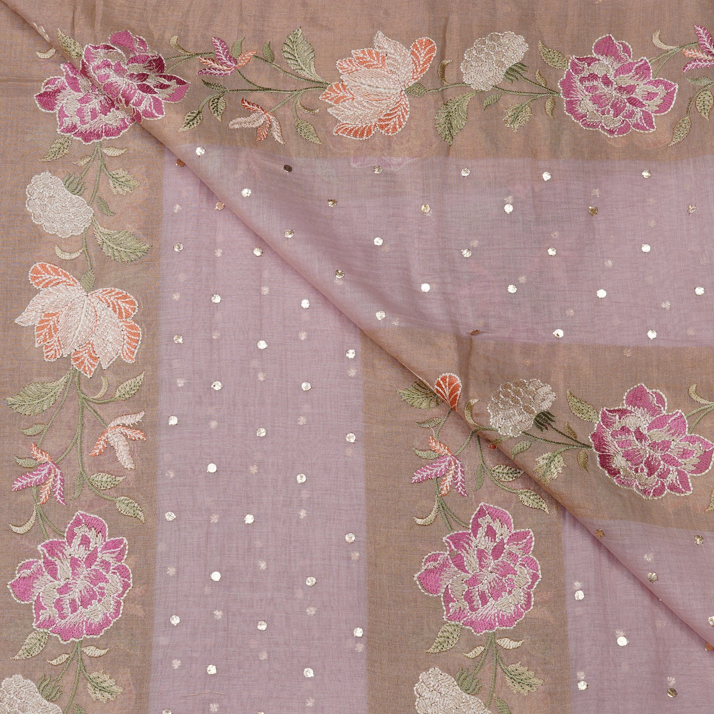 Dusty Mauve Floral Embroidered Organza Fabric