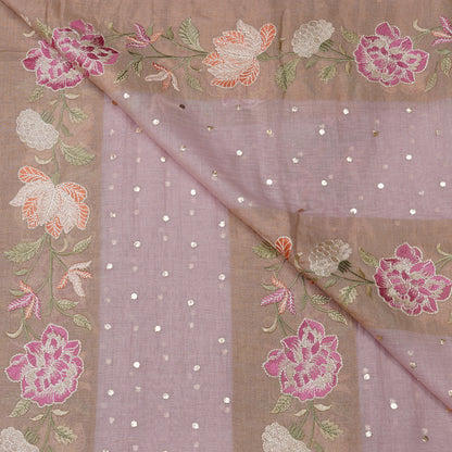 Dusty Mauve Floral Embroidered Organza Fabric