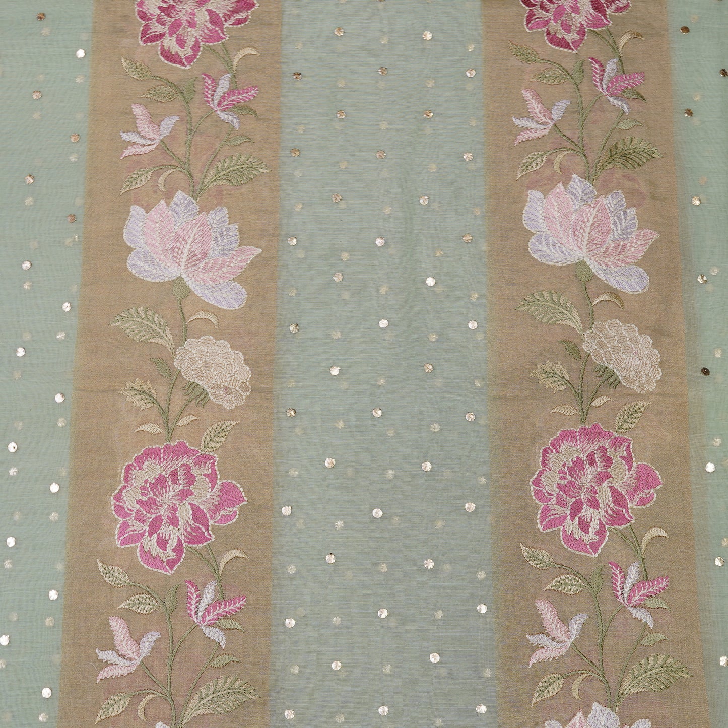 Aqua Blue Floral Embroidered Organza Fabric