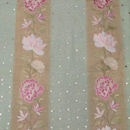 Aqua Blue Floral Embroidered Organza Fabric