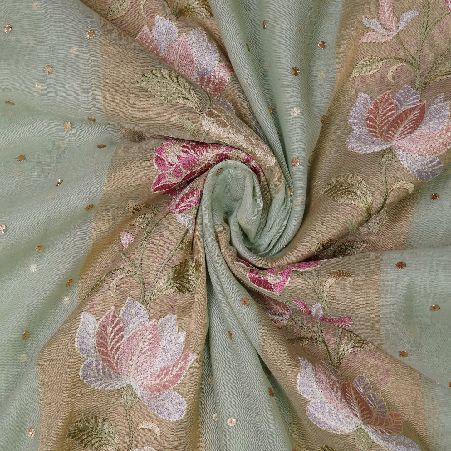 Aqua Blue Floral Embroidered Organza Fabric