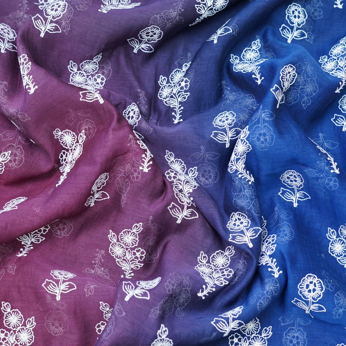 Dual-Tone Floral Embroidered Chanderi Fabric.