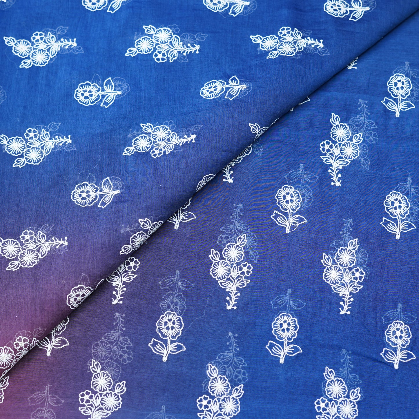Dual-Tone Floral Embroidered Chanderi Fabric.