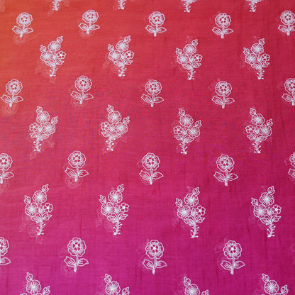 Pink Orange Ombré Floral Embroidered Chanderi Fabric