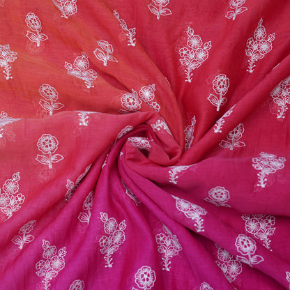 Pink Orange Ombré Floral Embroidered Chanderi Fabric