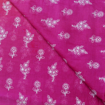 Pink Orange Ombré Floral Embroidered Chanderi Fabric