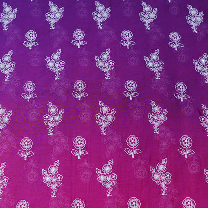 Purple Pink Ombré Floral Embroidered Chanderi Fabric.