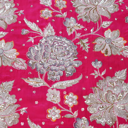 Rani Pink Floral Sequin Embroidered Organza Fabric
