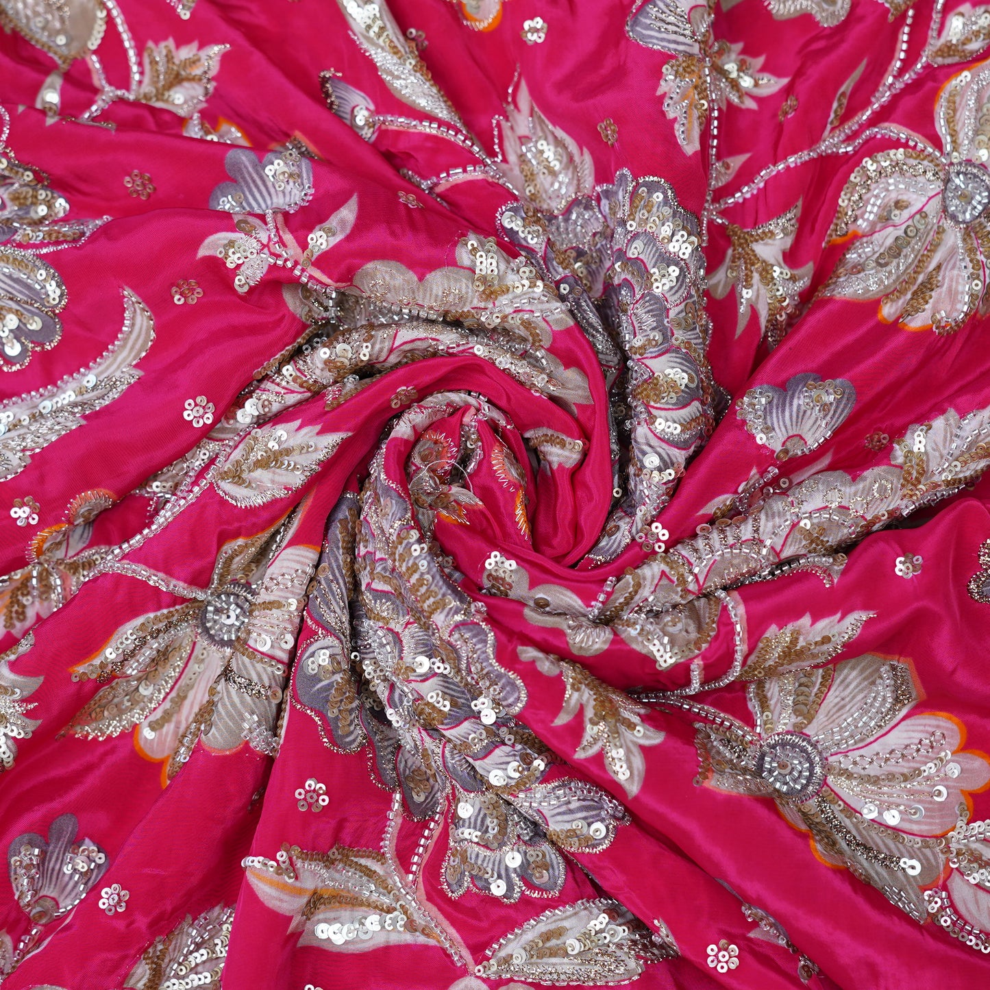 Rani Pink Floral Sequin Embroidered Organza Fabric