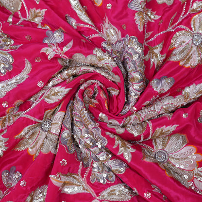 Rani Pink Floral Sequin Embroidered Organza Fabric