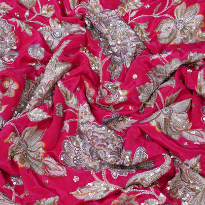 Rani Pink Floral Sequin Embroidered Organza Fabric
