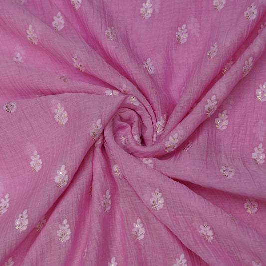 Pink Chanderi Fabric with Mukesh Buti Embroidery