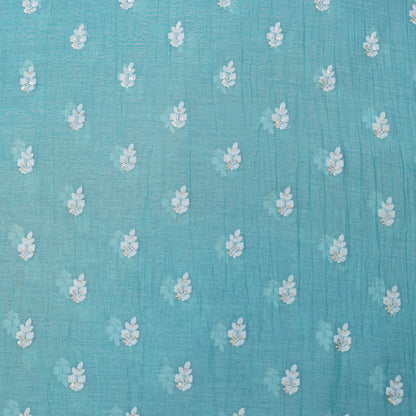 Sky Blue Embroidered Monga Silk Fabric