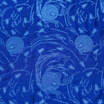 Royal Blue Embroidered Monga Silk Fabric