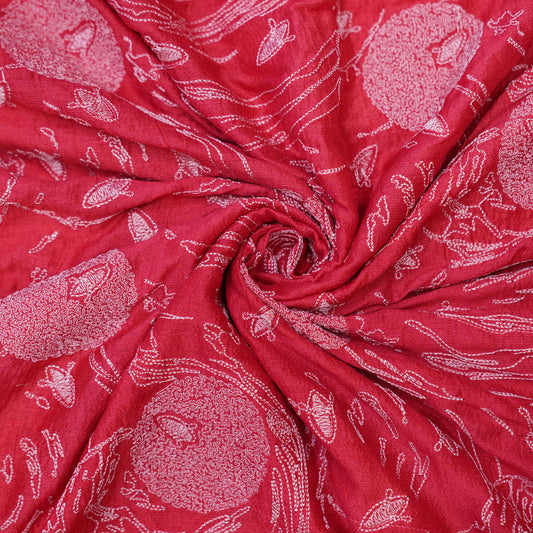 Premium Coral Pink Embroidered Fabric.