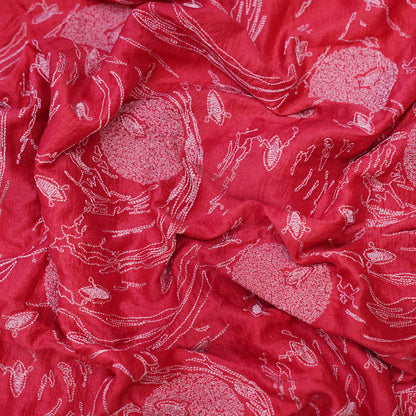 Premium Coral Pink Embroidered Fabric.