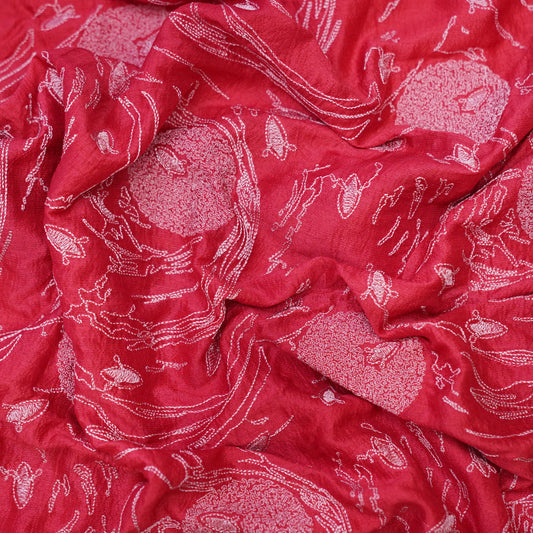 Premium Coral Pink Embroidered Fabric.