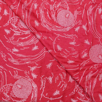 Premium Coral Pink Embroidered Fabric.