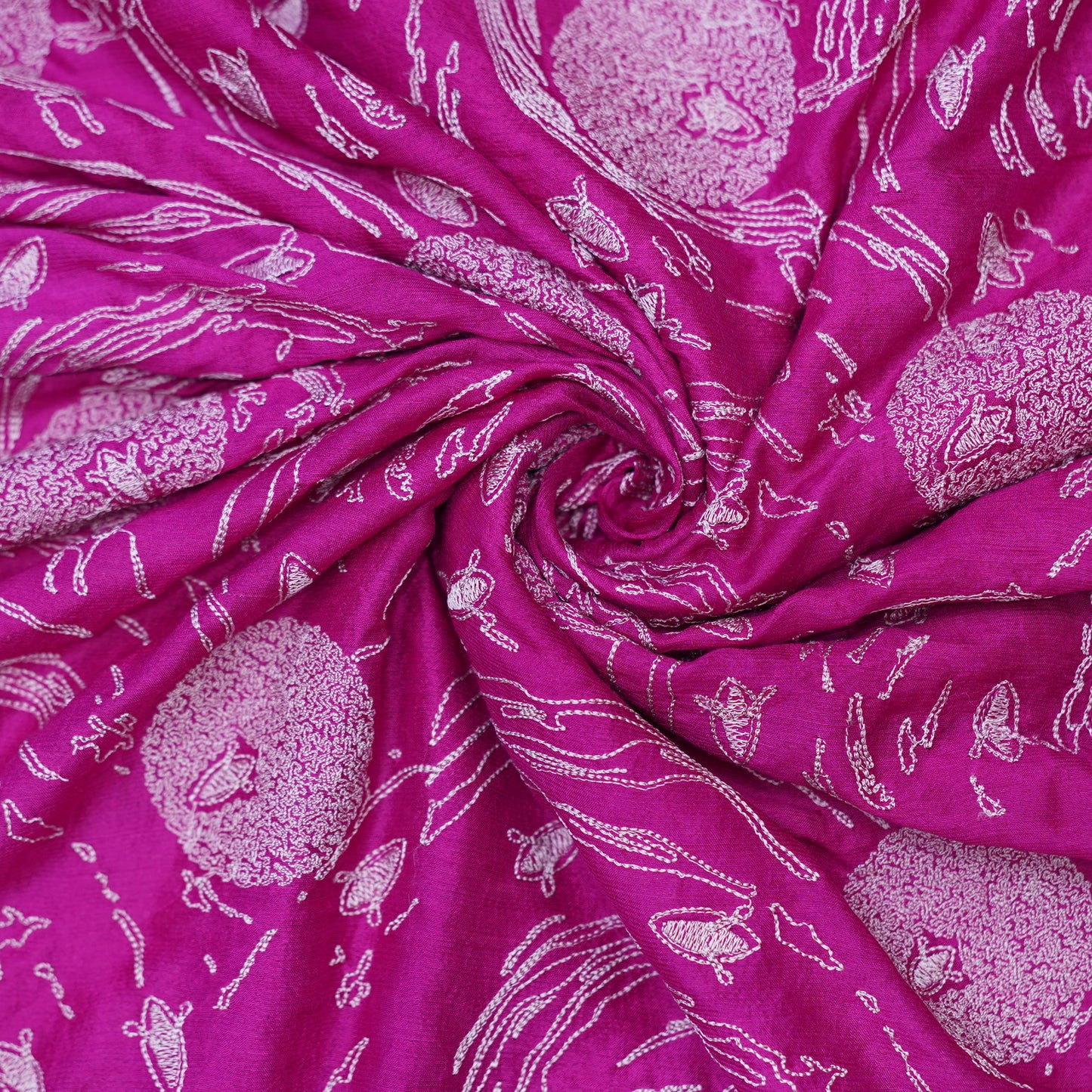 Premium Fuchsia Pink Embroidered Fabric