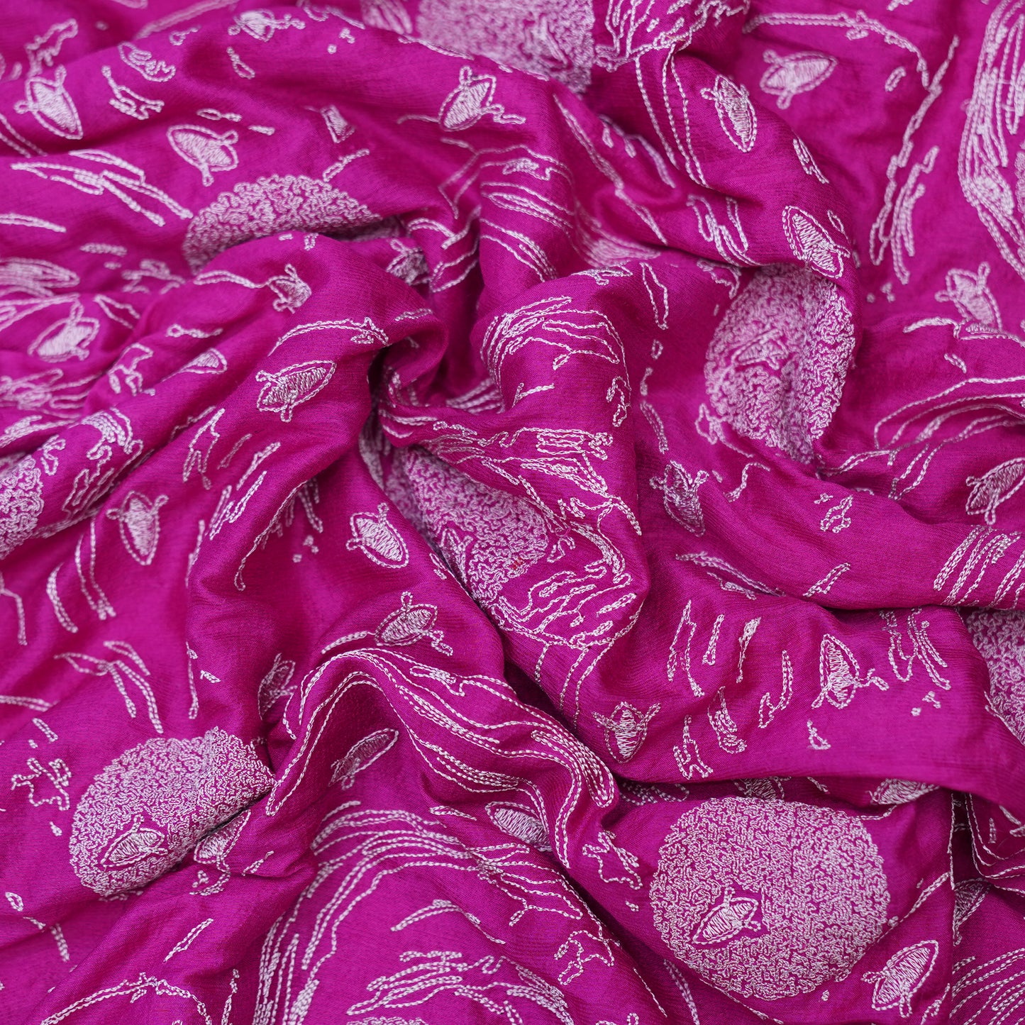 Premium Fuchsia Pink Embroidered Fabric