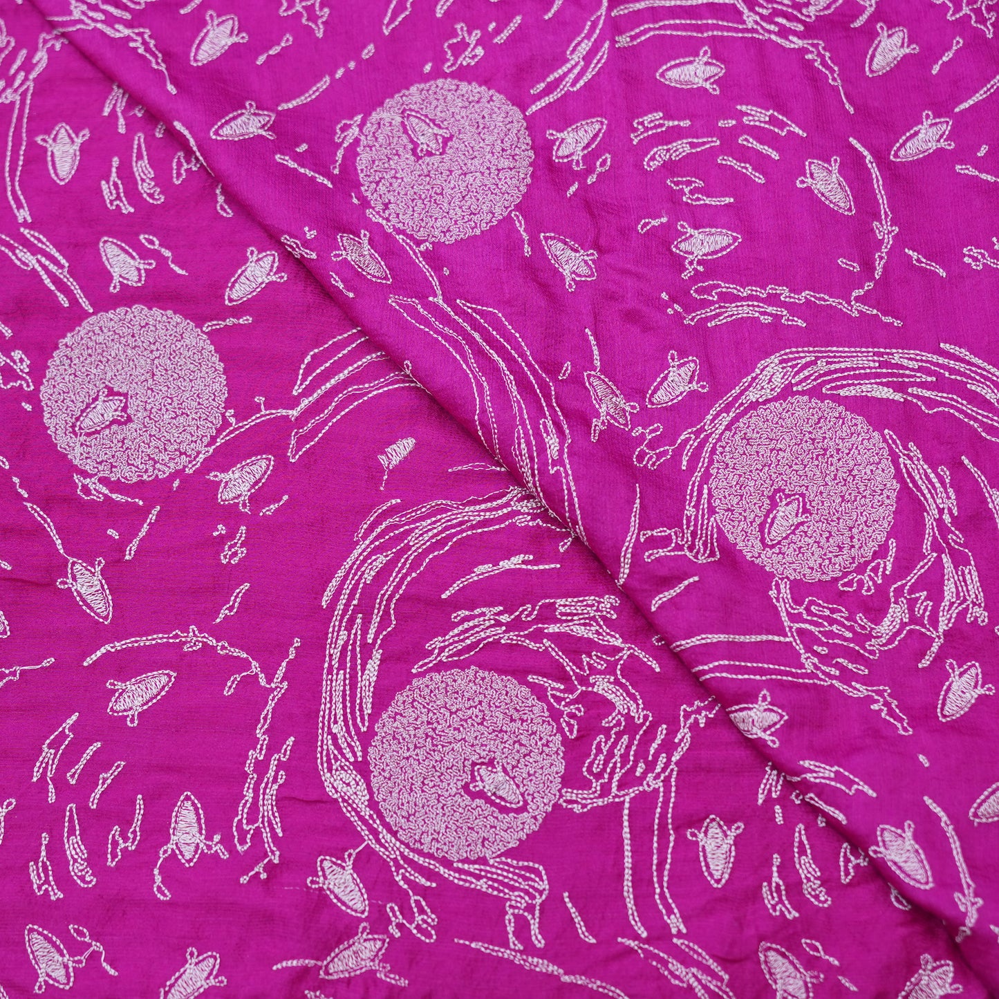 Premium Fuchsia Pink Embroidered Fabric