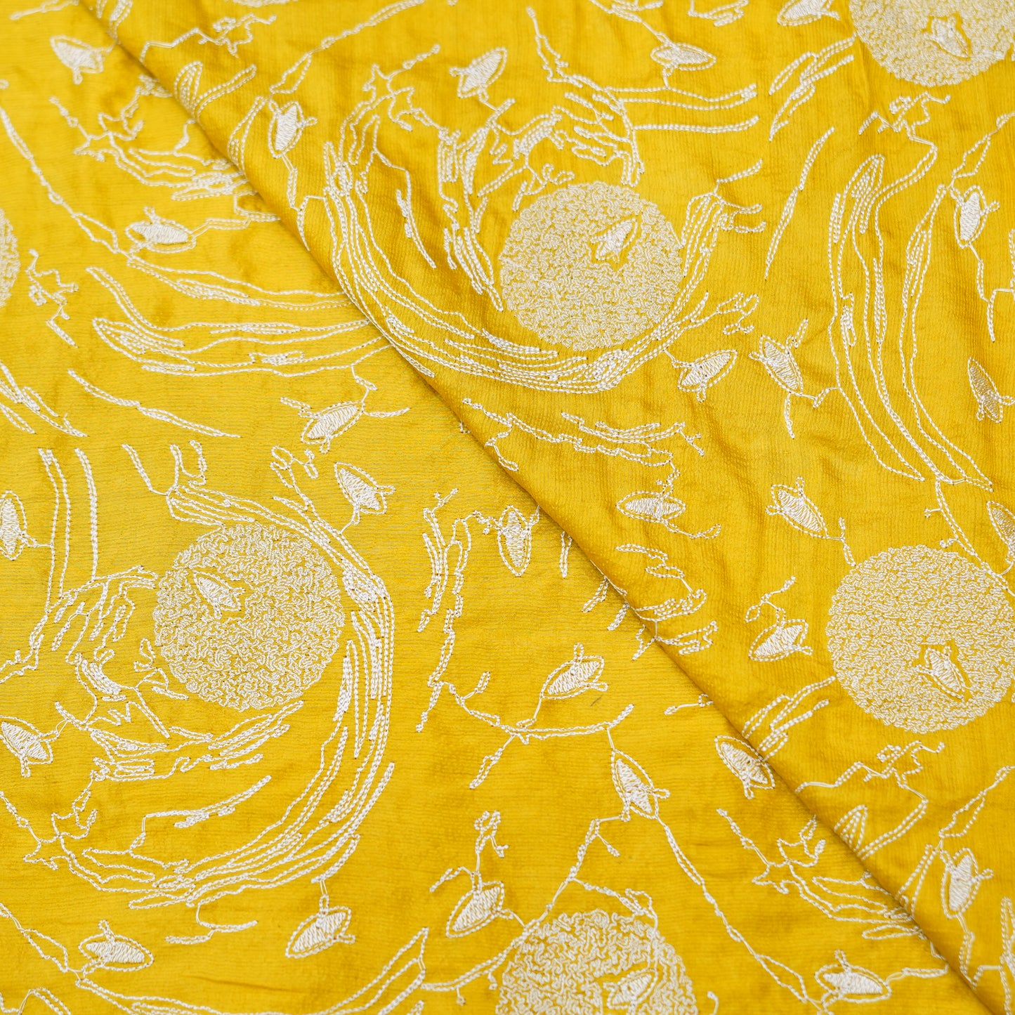 Premium Mustard Yellow Embroidered Fabric